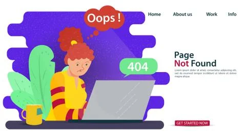 Banner Oops 404 error page not found Internet connection problems girl sittin Stockillustratie