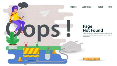 Banner Oops 404 error page not found Internet connection problems girl sittin Stockillustratie