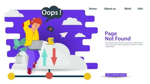 Banner Oops 404 error page not found Internet connection problems Man sitting Stock Illustration