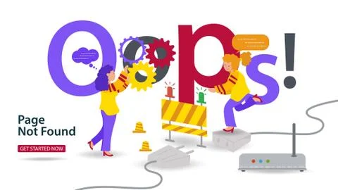 Banner Oops 404 error page not found Internet connection problems Two girls n Stockillustratie