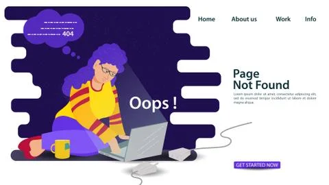Banner Oops 404 error page not found Internet connection problems Girl on her Stockillustratie