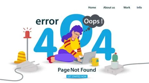 Banner Oops 404 error page not found Internet connection problems Girl on her Stock Illustration