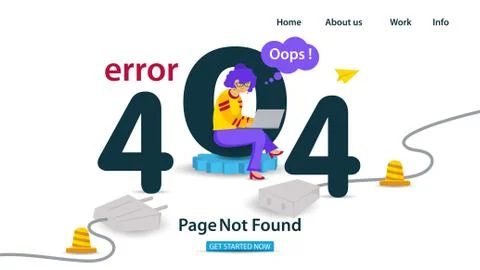 Banner Oops 404 error page not found Internet connection problems Girl with l Stockillustratie