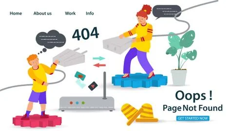 Banner Oops 404 error page not found Internet connection problems a Guy and a Stock Illustration