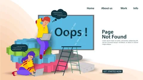 Banner Oops 404 error page not found Internet connection problems Guy and gir Stockillustratie