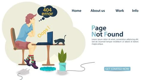 Banner oops 404 error page not found a man sitting on a chair in front of a l Stockillustratie