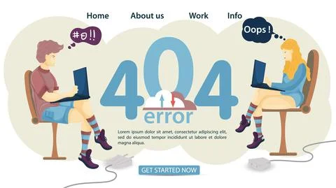 Banner oops 404 error page not found a man and a woman are sitting in chairs Stockillustratie
