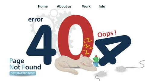 Banner oops 404 error page not found animal cat sleeping on numbers for websi Stockillustratie