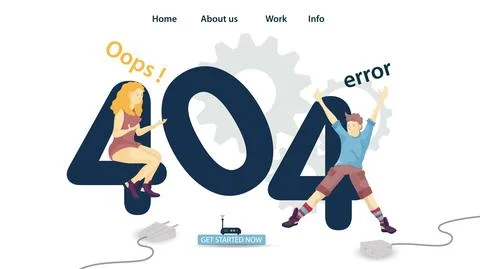 Banner oops 404 error page not found man and woman sitting on numbers for web Stock Illustration