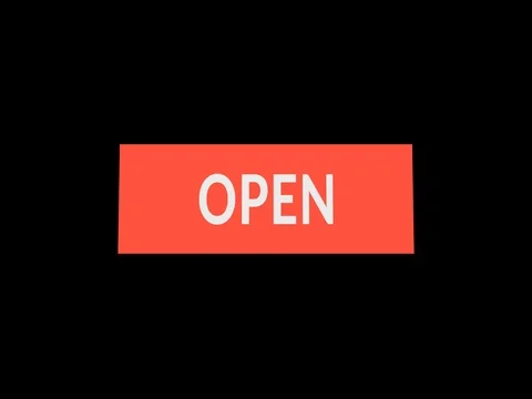 Banner open. Drop-down video banner with the word open on black background. Vidéo 72975909