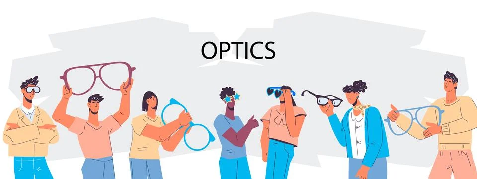 Banner for optics, eyewear store, optometry and ophthalmology, vector. Stock Illustration