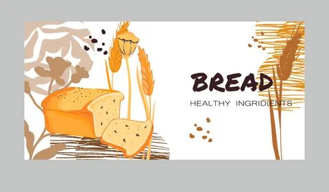 Banner or flyer for bakery with bread, cereal plants and abstract elements Stock Illustration