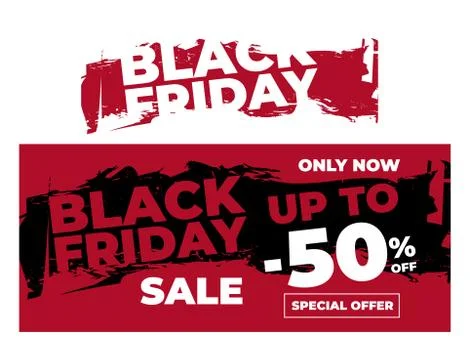 Banner or flyer design with Black Friday. Torn Design. Brush Stroke Style Stock Illustration