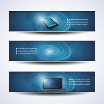 Banner or Header Designs - Cloud Computing, Networks Stock Illustration