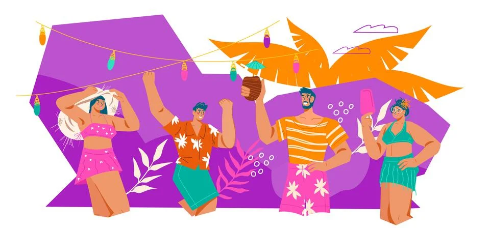 Banner or poster backdrop for pool and beach party. Summer holiday, vector. Stock Illustration
