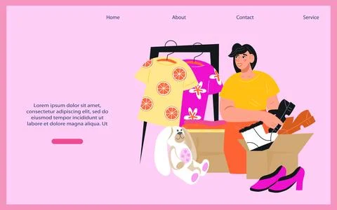 Banner or website page for second-hand shop or flea market, garage sale. Stock Illustration