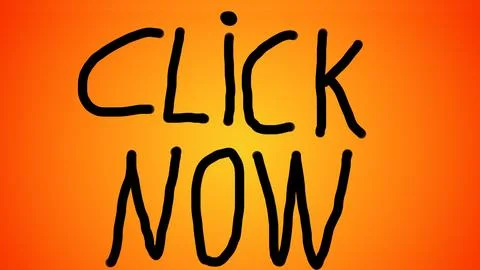 Banner with orange background saying Click Now. Illustration for websites. .. Stock Illustration