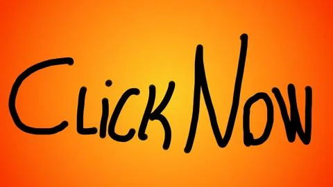 Banner with orange background saying Click Now. Illustration for websites. .. Stock Illustration