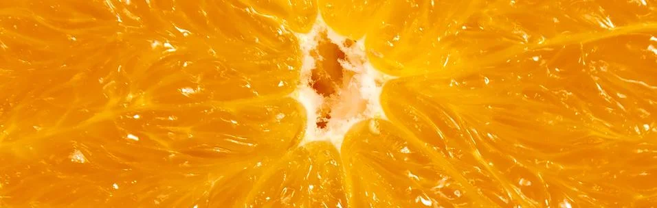 Banner of orange pulp texture background. Macro. Panaramic image Foto stock