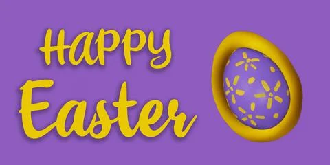 Banner. Painted purple Easter egg on yellow and purple paper background Stock Photos