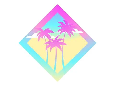 Banner with palm trees on a gradient background with clouds. Tropic gradien.. 스톡 일러스트