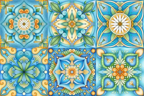 Banner patchwork tile with ornamental pattern.Detailed traditional tiles 스톡 일러스트