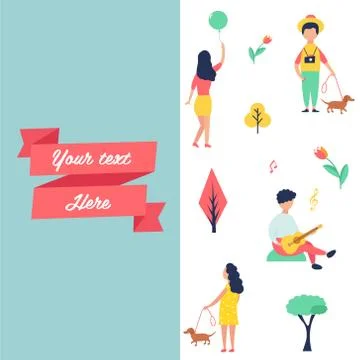 Banner with People at park resting and having fun. Stock Illustration