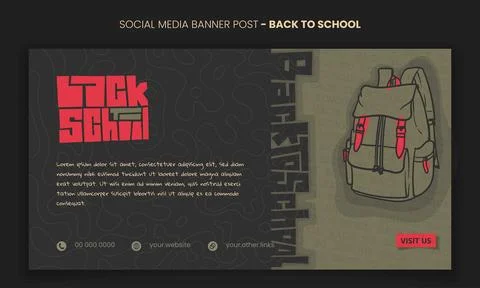 Banner post template for back to school campaign with back pack doodle art .. Stock Illustration