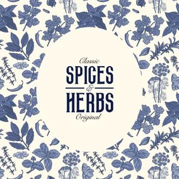 Banner, poster design with seamless pattern of spices and herbs 스톡 일러스트