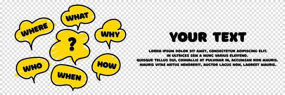 Banner with question what, how, why, what and where. Business web banner. Pla Stock Illustration