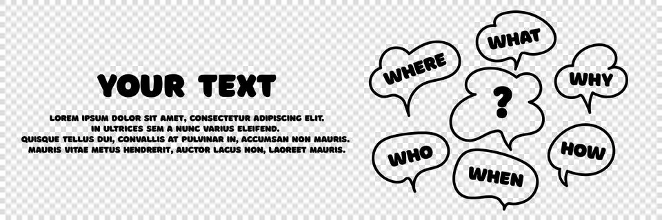 Banner with question what, how, why, what and where. Business web banner. Pla Stock Illustration