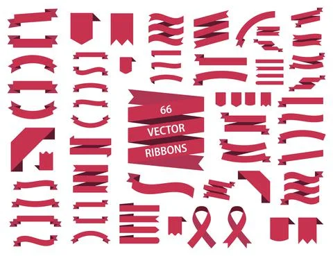 Banner ribbon vector set, red colored . Flat banner ribbon for decorative des Stock Illustration