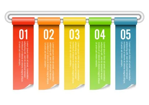 Banner rolled infographics five options. Template for brochure, business, web Stock Illustration