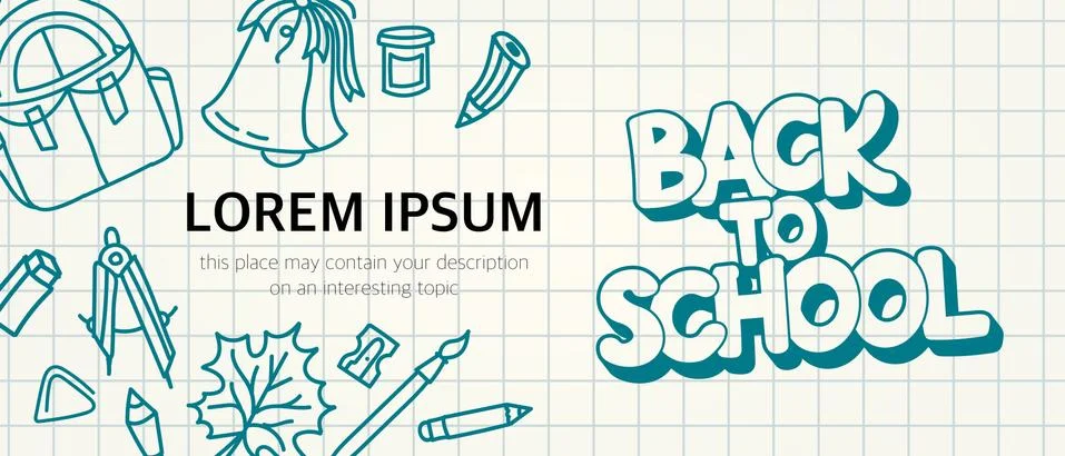 A banner on a school theme on a notebook sheet in a cage. The inscription back Stock Illustration