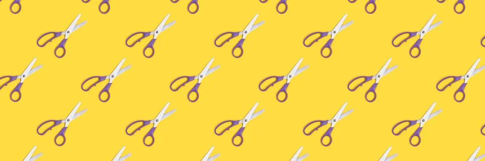 Banner with scissors pattern on a yellow background. Stock Photos