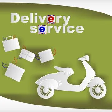 Banner with scooter and boxes and text delivery service. Vector illustration. Stock Illustration