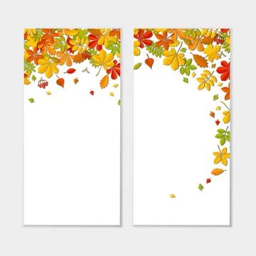 Banner set with Autumn falling leaf isolated on white background. Illustrazione stock