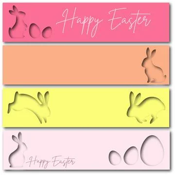 Banner set for Easter. Happy Easter greeting card with white paper cut Stock Illustration