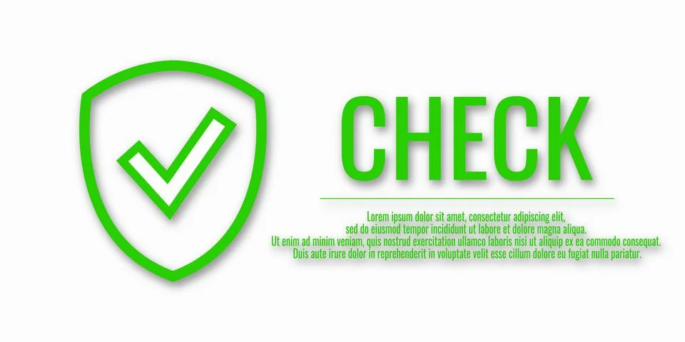 Banner shield check mark icon. Word CHECK. Place for your text. Cope space. V Stock Illustration