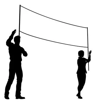 Banner Silhouette Protestors at March Rally Strike イラスト素材