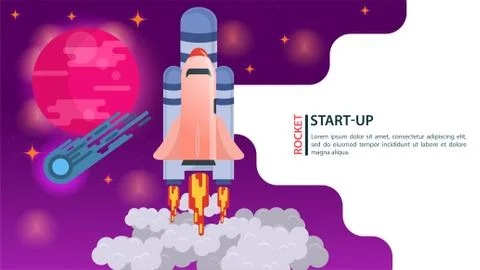 Banner space Shuttle rocket takes off into space fast startup for web and mob Illustrazione stock