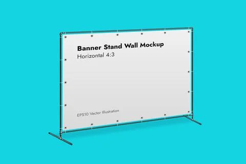 Banner Stand Wall on Blue Background Vector Illustration. Illustrazione stock
