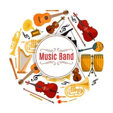 Banner with string and brass music instruments Stock Illustration