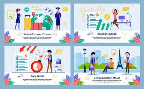 Banner, Student Exchange Program, Poor Grade. Excellent Grade, Getting Educat Stock Illustration