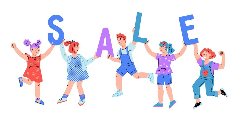 Banner for summer and spring spring sale of children goods, cartoon vector is Stock Illustration