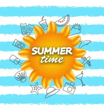 Banner for Summer Time .Vacation Background with Hand Drawing Elements Stock Illustration