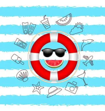 Banner for Summer Time .Vacation Background with Hand Drawing Elements Stock Illustration