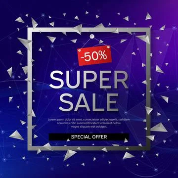 Banner super sale. Frame with black and white abstract geometric shapes aroun Stock Illustration