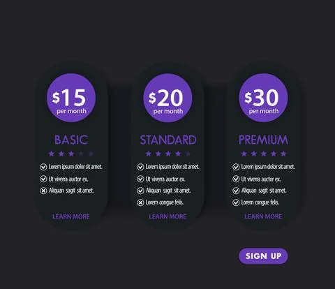 Banner for tariffs, prices, dark vector template Stock Illustration