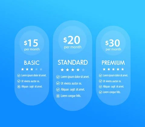 Banner for tariffs, set of pricing table, boxes, vector template Stock Illustration